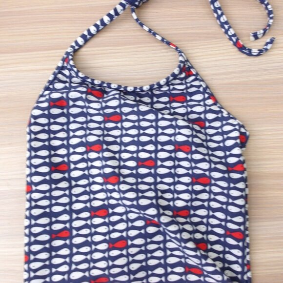 Blue One Piece Swimsuit Toddler Girls 18 Months Halter Fish Bathing Suit Beach - Picture 2 of 10